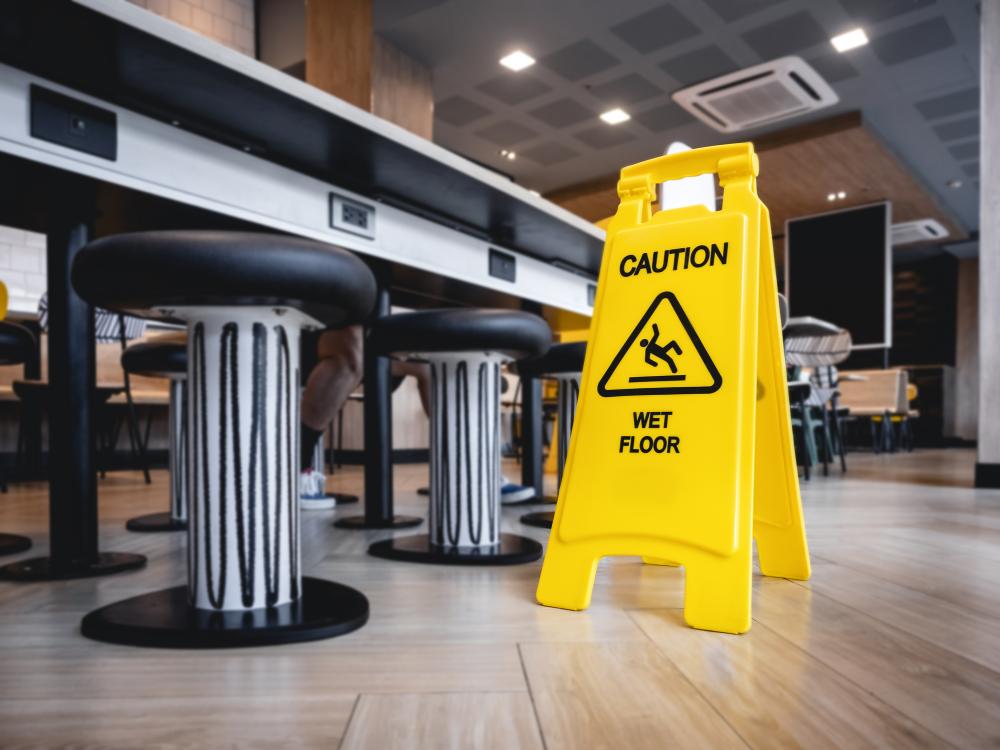 Caution Wet floor signage stand indoor