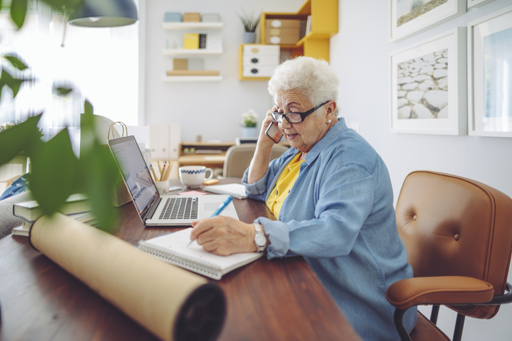 senior woman working from home