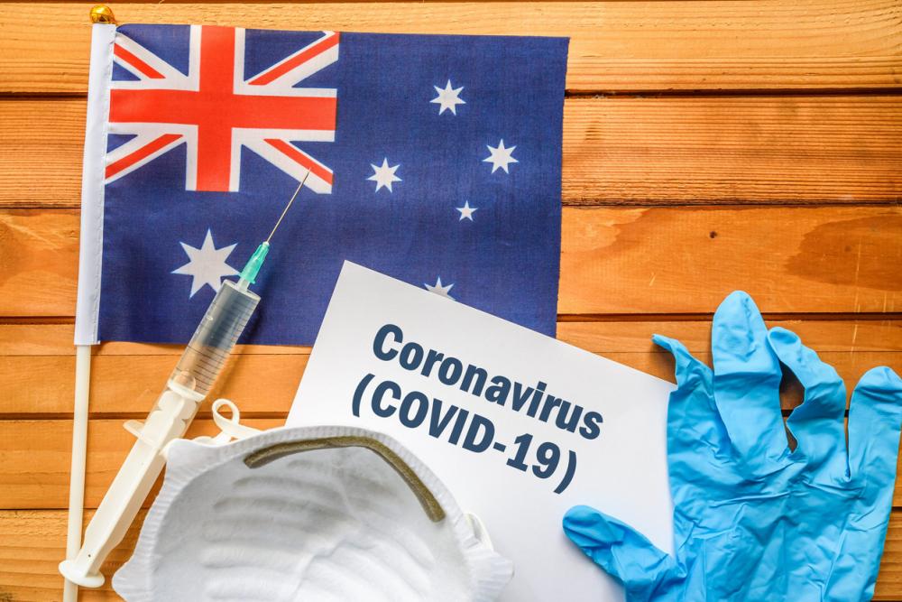 australian flag, needle, gloves, face mask, coronavirus