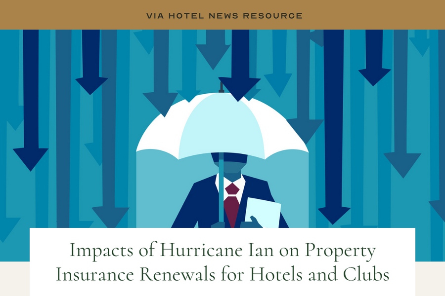 Via Hotel News Resource | image: businessman with umbrella resisting protecting himself from falling arrows as a symbol of unfavorable business environment | Impacts of Hurricane Ian on Property Insurance Renewals for Hotels and Clubs